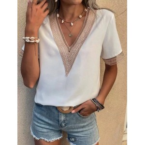 WOMEN SHORT T-SHIRT-BLOUSES WITH LARGE V MOHICANS 1287.WHITE