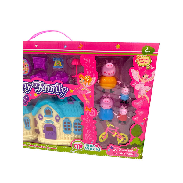 Σετ Παιχνίδι χαρούμενη οικογένεια peppa με σπίτι και έπιπλα 2285A-1 Μπλε