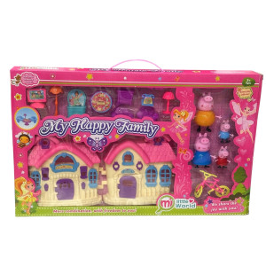 Σετ Παιχνίδι χαρούμενη οικογένεια peppa με σπίτι και έπιπλα 2285A-1 Ροζ