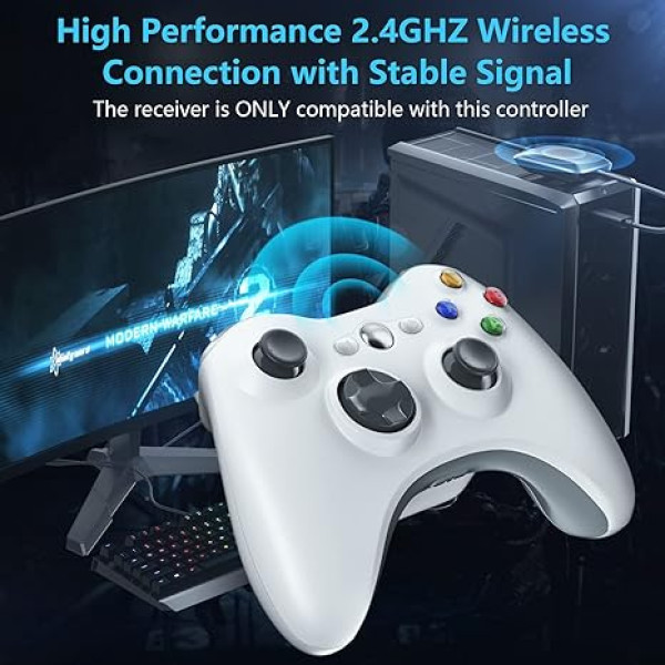 Wireless Gamepad White With Adapter Ασύρματο Χειριστήριο Άσπρο - PC / Xbox 360 Controller