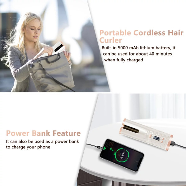 Επαναφορτιζόμενο Σίδερο Μαλλιών Για Μπούκλες Με Οθόνη Led – Cordless Automatic Curler 501-6 Λευκό