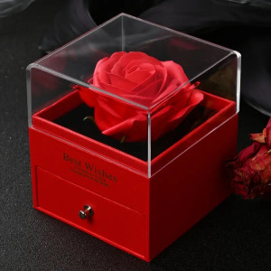Τριαντάφυλλο σε Κουτί Δώρου με Κόκκινη Διακόσμηση χώρος για Κολιέ και Δαχτυλίδια με Τριαντάφυλλο 82303 Κόκκινο