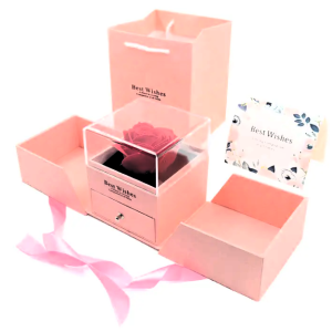 Τριαντάφυλλο σε Κουτί Δώρου με Ροζ Διακόσμηση χώρος για Κολιέ και Δαχτυλίδια Αγ Βαλεντίνου 82305 Κόκκινο