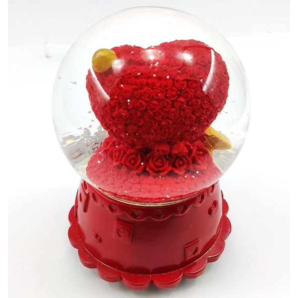 RedRoss Snow Globe Κόκκινη Καρδιά Μεγάλες Νιφάδες Μαγική Πολυρεζίνη Ting Ting Μιούζικαλ Περιστρεφόμενη 16cm Δεν χρειάζεται μπαταρία 82325 Κόκκινο