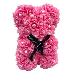 Αρκουδάκι από Τεχνητά Τριαντάφυλλα με πέρλες σε Συσκευασία Δώρου 25cm 82598 Ροζ