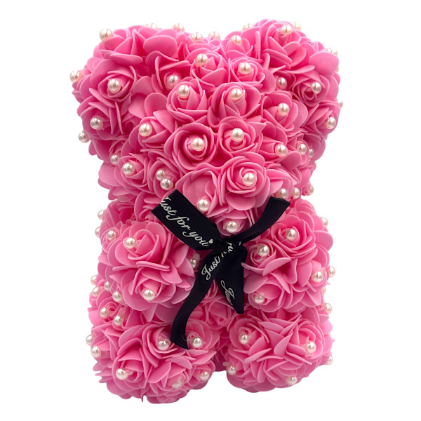 Αρκουδάκι από Τεχνητά Τριαντάφυλλα με πέρλες σε Συσκευασία Δώρου 25cm 82598 Ροζ