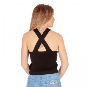 WOMAN SLEEVE CROP TOP MOHICANS 8330.BLACK
