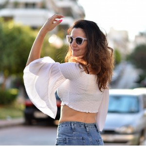 WOMEN CROP TOP BLOUSE WITH LACE MOHICANS 91148.WHITE