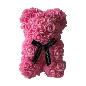 Αρκουδάκι από Τεχνητά Τριαντάφυλλα σε Συσκευασία Δώρου με Φιόγκο 25cm 98193 Ροζ