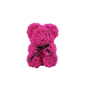 Αρκουδάκι από Τεχνητά Τριαντάφυλλα σε Συσκευασία Δώρου με Φιόγκο 25cm 98193 Φούξια