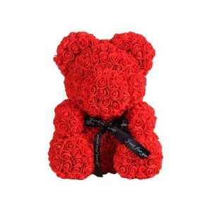 Αρκουδάκι από Τεχνητά Τριαντάφυλλα σε Συσκευασία Δώρου με Φιόγκο 25cm 98193 Κόκκινο