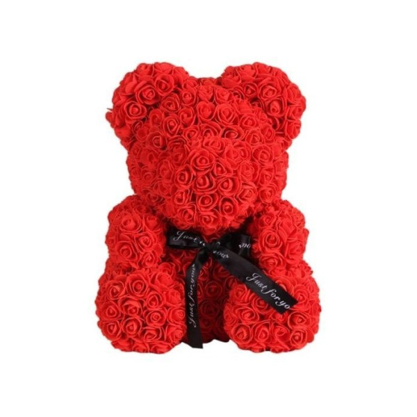 Αρκουδάκι από Τεχνητά Τριαντάφυλλα σε Συσκευασία Δώρου με Φιόγκο 25cm 98193 Κόκκινο