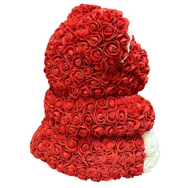 Αρκουδάκι Mohicans από τεχνητά τριαντάφυλλα Love Bear  με άσπρες πατούσες και αυτάκια 40cm 98194-1 Κόκκινο