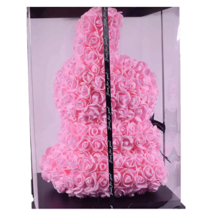 Λαγουδάκι από Τεχνητά Τριαντάφυλλα 40 cm σε κουτί δώρου Αγίου Βαλεντίνου 98196 Ροζ