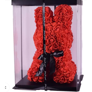 Λαγουδάκι από Τεχνητά Τριαντάφυλλα 40 cm σε κουτί δώρου Αγίου Βαλεντίνου 98196 Κόκκινο
