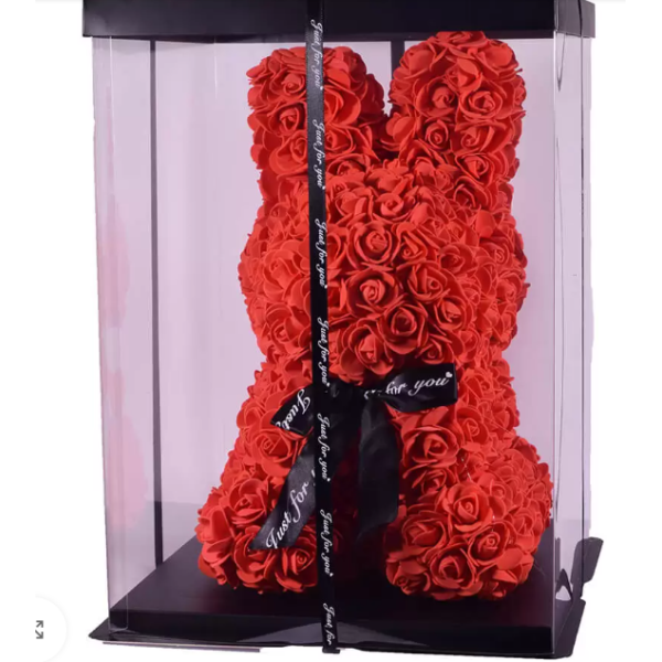 Λαγουδάκι από Τεχνητά Τριαντάφυλλα 40 cm σε κουτί δώρου Αγίου Βαλεντίνου 98196 Κόκκινο