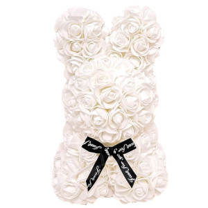 Λαγουδάκι από Τεχνητά Τριαντάφυλλα 40 cm σε κουτί δώρου Αγίου Βαλεντίνου 98196 Λευκό