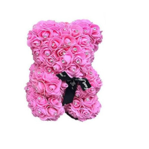 Αρκουδάκι από Τεχνητά Τριαντάφυλλα με στρασάκια σε Συσκευασία Δώρου 25cm 98197 Ροζ