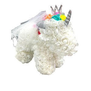 Μονόκερος Unicorn από τεχνητά τριαντάφυλλα 30cm σε κουτί 98199 Λευκό