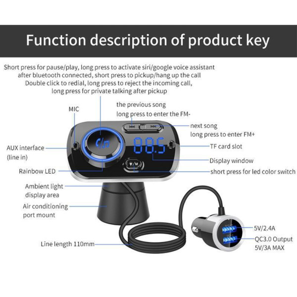 FM Transmitter Αυτοκινήτου με Bluetooth / AUX BC-498