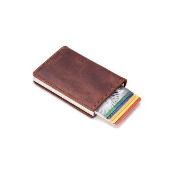 Mohicans Miniwallet Original Δερμάτινο Ανδρικό Πορτοφόλι Καρτών με RFID και Μηχανισμό Slide CCC-32 Καφέ