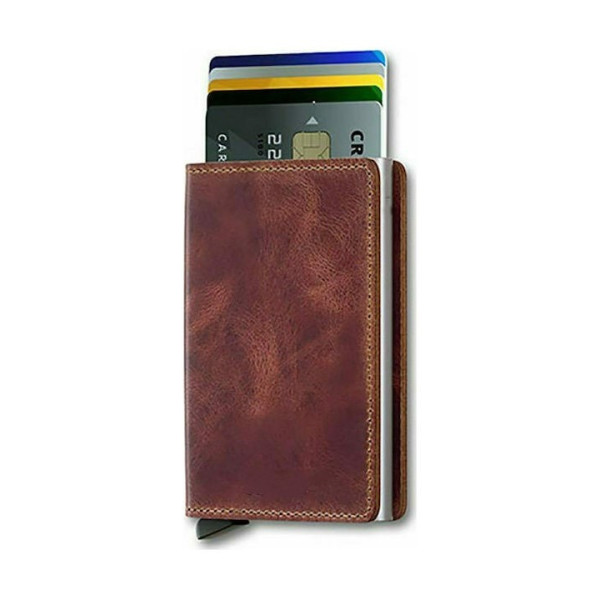 Mohicans Miniwallet Original Δερμάτινο Ανδρικό Πορτοφόλι Καρτών με RFID και Μηχανισμό Slide CCC-32 Καφέ