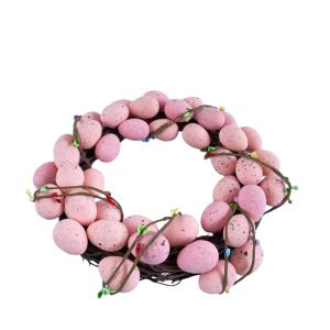 Πασχαλινό στεφάνι με ροζ αυγά 34cm FHJ-113-052