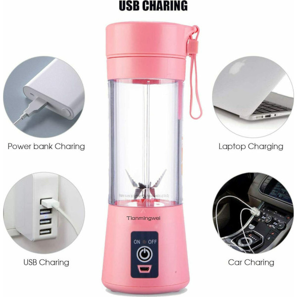 HM-03 Mini Μπλέντερ για Smoothies με κανάτα 0.38lt  και Ισχύ 380Watt Ροζ