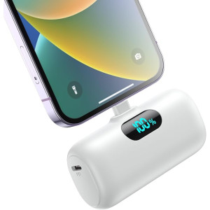 Μίνι φορητός φορτιστής 5000 mAh ταχείας φόρτισης 15 W PD με οθόνη LCD Συμβατός iPhone 14/14 Pro Max/13/13 Pro/12/XR/8/7/6 Λευκό