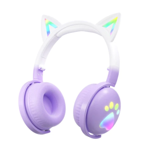 Ασύρματα Ακουστικά Bluetooth Cute Cat Ears με Αποσπώμενο Μικρόφωνο  KE28 Mωβ