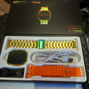 M 9 Ultra Max smartwatch 2,2 ιντσών amoled Οθόνη Bluetooth Κλήση καρδιακού ρυθμού αρτηριακή πίεση με 2 λουράκια Gold Orange