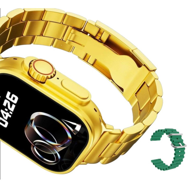 M 9 Ultra Max smartwatch 2,2 ιντσών amoled Οθόνη Bluetooth Κλήση καρδιακού ρυθμού αρτηριακή πίεση με 2 λουράκια Gold Green