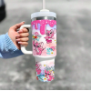 Disney Stitch 1.5L Μπουκάλι νερού 40 oz από ανοξείδωτο χάλυβα με λαβή κούπα ταξιδιού με μόνωση με καλαμάκι ML0047 Ροζ