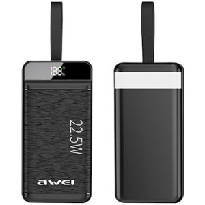 Awei Power Bank 30000mAh 22.5W με 3 Θύρες USB-A Power Delivery P140K Μαύρα