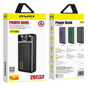 Awei Power Bank 20000mAh 25.5W P78K Μαύρο