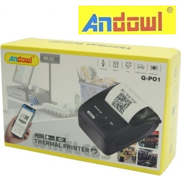 Andowl Θερμικός Εκτυπωτής Bluetooth & USB 58mm Ασύρματος Επαναφορτιζόμενος POS Q-PO1