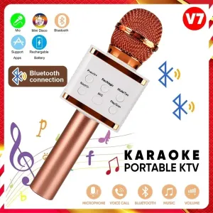 Aσύρματο Μικρόφωνο Bluetooth Καραόκε V7 – Ροζέ Χρυσό