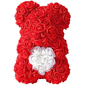 Αρκουδάκι από Τεχνητά Τριαντάφυλλα σε Συσκευασία Δώρου με Φιόγκο 25cm  Αρκούδι που κρατάει Καρδούλα Rose Bear Δώρο Αγίου Βαλεντίνου Κόκκινο