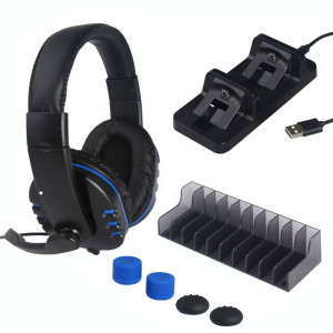 PS4 Slim/Pro 5 σε 1 Game Pack Headset, Βάση Φόρτισης για 2 Χειριστήρια TP4-18101  Μαύρο
