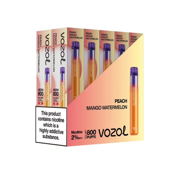 Vozol Neon 800 Mango Watermelon Ηλεκτρονικό Τσιγάρο μιας Χρήσης 800 Εισπνοών 2ml 20mg 