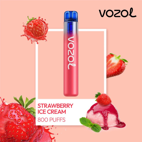 Vozol Neon 800 Strawberry Ice Cream Ηλεκτρονικό Τσιγάρο μιας Χρήσης 800 Εισπνοών 2ml 20mg 
