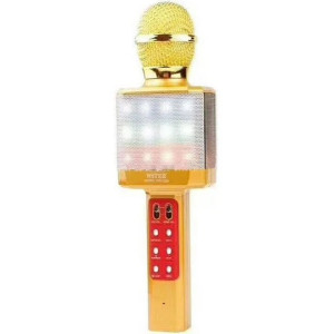 WSTER WS-1828 Ασύρματο bluetooth μικρόφωνο με ενσωματωμένο ηχείο, karaoke και disco light led Χρυσό