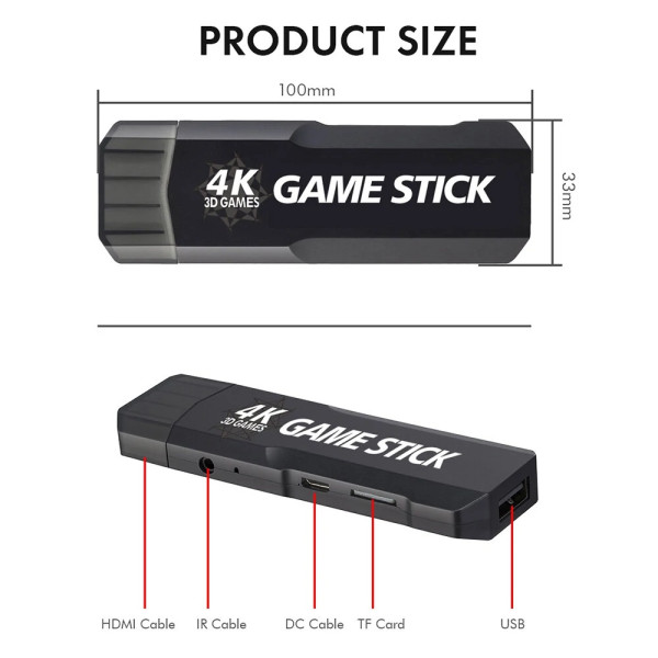 Retro Games Console, X2 Plus Game Stick Retro Console 2 ασύρματα χειριστήρια, 40000+ παιχνίδια, 64 GB X2 Μαύρο