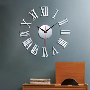 Ρολόι Τοίχου Αυτοκόλλητο 3D DIY 50-120cm ZH019 Ασημί