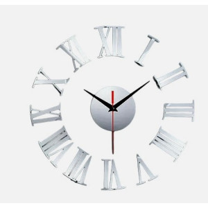 Ρολόι Τοίχου Αυτοκόλλητο 3D DIY 50-120cm ZH019 Ασημί