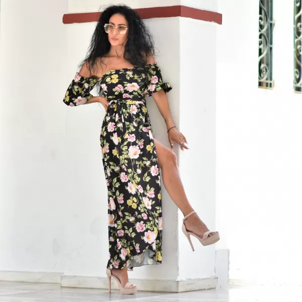 ΓΥΝΑΙΚΕΙΟ ΦΟΡΕΜΑ FLORAL  BOHO MOHICANS 22107 ΜΑΥΡΟ