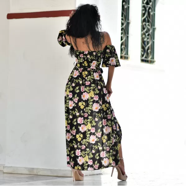 ΓΥΝΑΙΚΕΙΟ ΦΟΡΕΜΑ FLORAL  BOHO MOHICANS 22107 ΜΑΥΡΟ