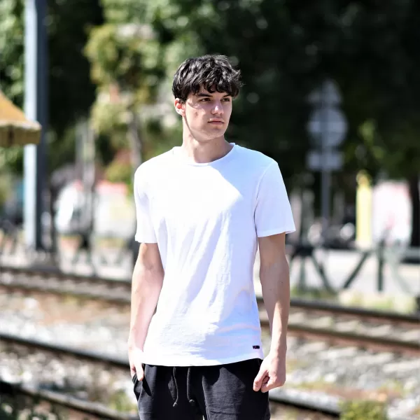 ΑΝΔΡΙΚΗ ΜΠΛΟΥΖΑ T-SHIRT ΛΑΙΜΟΣ ΜΟΝΟΧΡΩΜΗ MOHICANS FT-600.WHITE 