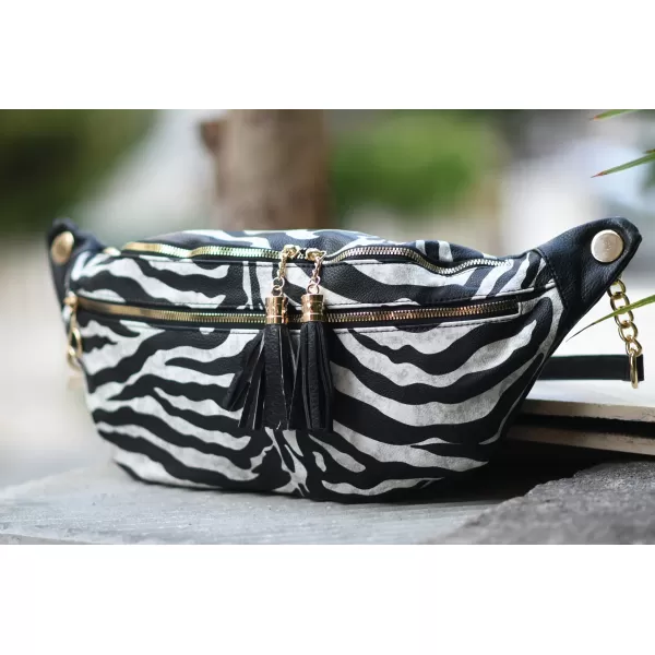 ΓΥΝΑΙΚΕΙΟ BUM BAG ΤΣΑΝΤΑΚΙ ΔΕΡΜΑΤΙΝΗ MOHICANS G159 ΖΕΒΡΑ 