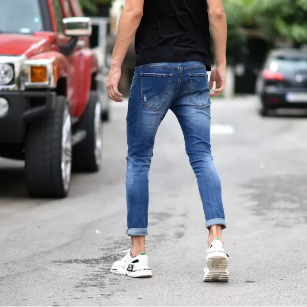 ΑΝΔΡΙΚΟ ΠΑΝΤΕΛΟΝΙ JEANS ΜΕ ΣΚΙΣΙΜΑΤΑ MOHICANS IEA-M2304 ΜΠΛΕ